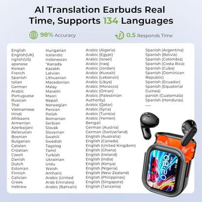 NE20 Earbuds, 2025 New NE20 AI Translation Earbuds in Real Time, Language Translator Headphones with LCD Touch Screen Audifonos Traductores Inglés Español Support 140 Languages for Travel White