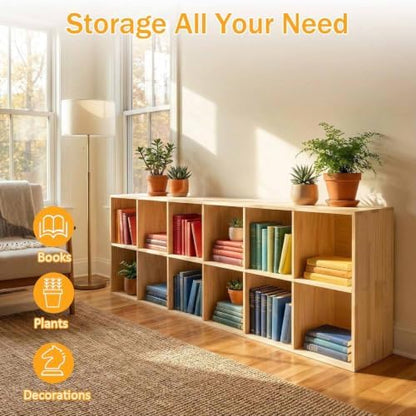 Solid Wood Horizontal Bookshelf,Cubby Storage Organizer,Vertical or Horizontal Bookcase,Hallway TV Stand,for Books, Photo Albums, Plants & Daily Necessities(47.2"-8Cube)