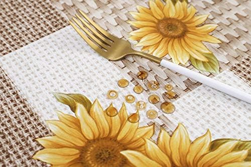 LIBERECOO 60" Round Vinyl Tablecloth Flannel Backing, Sunflower Stain-Resistant Waterproof Plastic Table Cover for Indoor/Outdoor