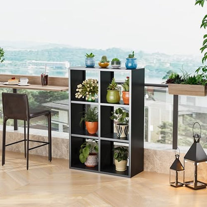 6 Cube Organizers and Storage, Open Shelf Storage, Includes 4 Corner Bumpers, Space-Saving Vertical Storage for Living Room, Home Office, 41.7" H x 27.6" W x 11.8" D, Black