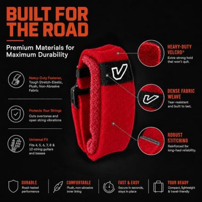 Gruv Gear Fret Wrap & Guitar Mute, Fretwrap for Acoustic, Electric & Bass | String Dampener Recording, Tapping & Practice Accessory (1 Pack, Large Red, Fits 6 String Bass, 8 String Guitar)
