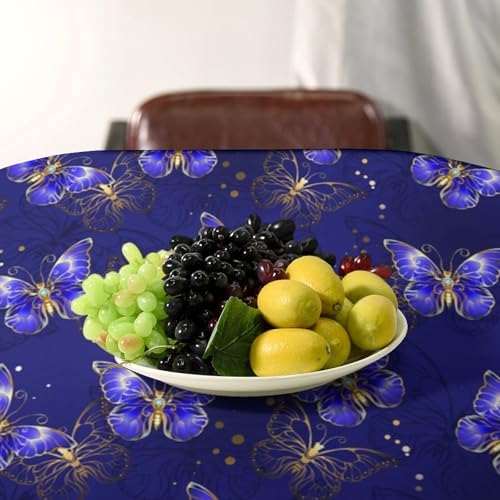 Dark Purple Butterfly Tablecloth, Luxury Golden Blue Purple Butterfly Print Table Cloth for Outdoor Patio Party Picnic Wedding Indoor Kitchen Dinner Table Decor 60x120in