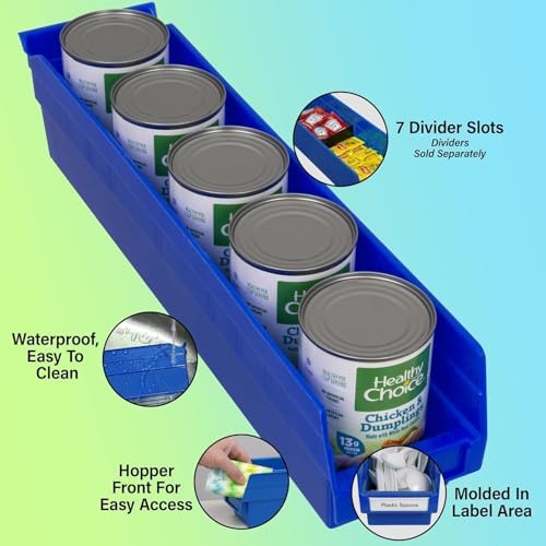 Akro-Mils 30128 Heavy Duty Plastic Shelf Bins, 18"x 4"x 4", Blue, 12-Pack