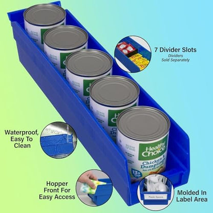 Akro-Mils 30128 Heavy Duty Plastic Shelf Bins, 18"x 4"x 4", Blue, 12-Pack