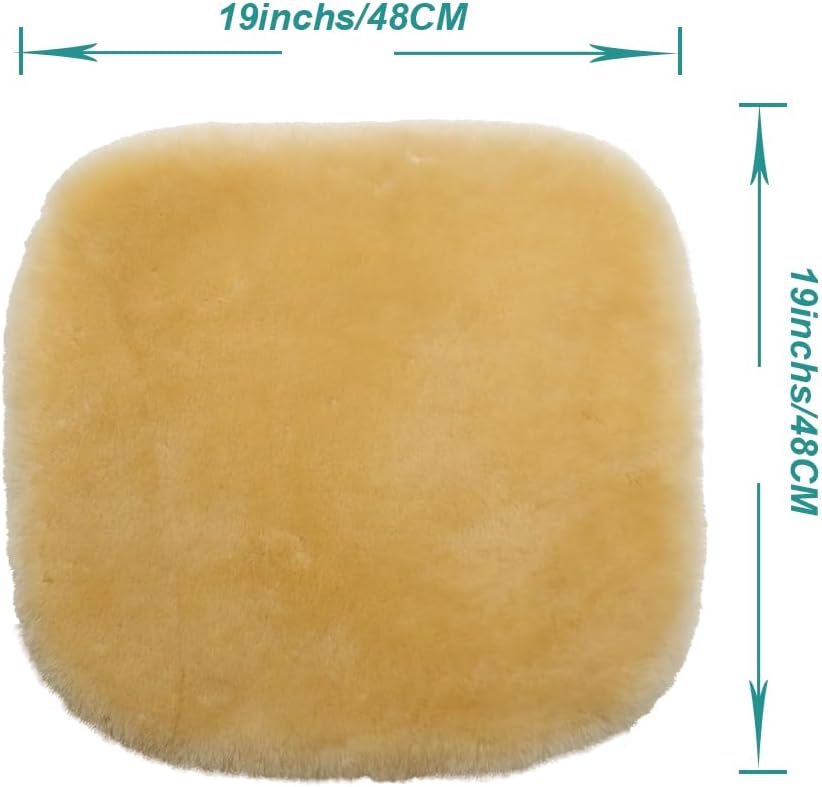 Fluffy Genuine Australia Sheepskin Car Seat Cover for Auto Interior Accessories with Soft Fuzzy Wool Eco-Friendly Natural Fur Non-Slip (Light Yellow, Front)