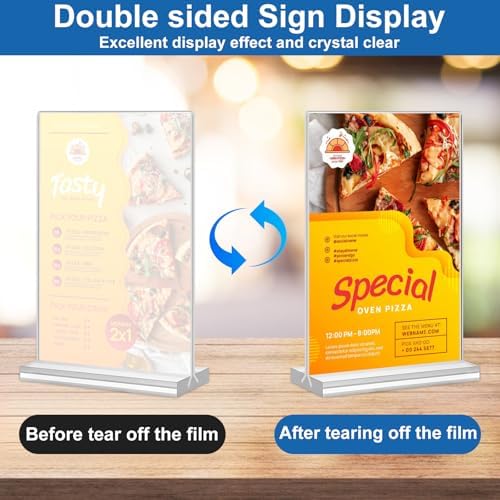 Acrylic Sign Holder 5.5 x 8.5, 10 Pack Double-Sided Stand up Table Top Clear Sign Holders, T Shape Plastic Acrylic Picture Frame Menu Flyer Paper Holder Display Stands for Office Store Wedding Party