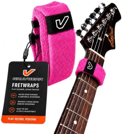 Gruv Gear Fret Wrap & Guitar Mute, Fretwrap for Acoustic, Electric & Bass | String Dampener Recording, Tapping & Practice Accessory (1 Pack, Large Pink, Fits 6 String Bass, 8 String Guitar)