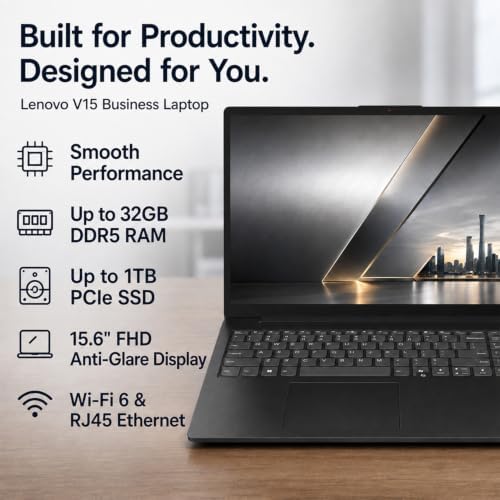 Lenovo 2026 V15 Slim Laptop | 15.6" Anti-Glare FHD Display | Intel Powerful Quad-Core Processor | 8GB DDR5 RAM | 512GB SSD | Wi-Fi 6 | RJ45 Ethernet | Long Battery Life | Win 11 Pro | MS 365 Web