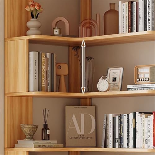 Vertical Wall Corner Shelf with Open Back 7-Shelf Wood Corner Bookshelf Floor Book Rack Multi-Layer Storage Shelf Against the Wall Bookcase Dark Walnut 24" L x 24" W x 75" H