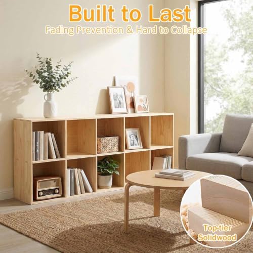 Solid Wood Horizontal Bookshelf,Cubby Storage Organizer,Vertical or Horizontal Bookcase,Hallway TV Stand,for Books, Photo Albums, Plants & Daily Necessities(35.4"-9Cube)