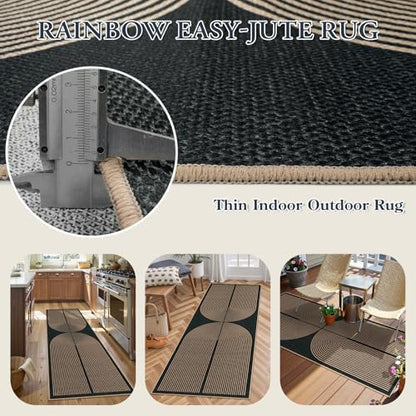 Lahome Rainbow Entryway Runner Rug, 2x6 Washable Easy Jute Kitchen Rugs
