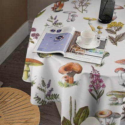 Vintage Botanical Tablecloth, Rustic Plants Herbs Mushroom Nature Wildflower Table Cloth for Outdoor Patio Party Picnic Wedding Indoor Kitchen Dinner Table Decor, 70x70in