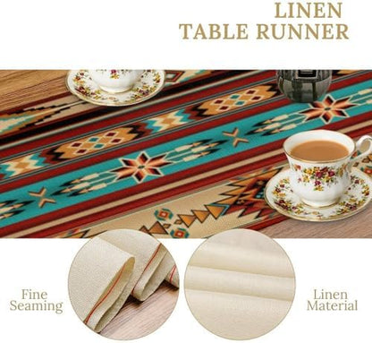 Aztec Southwest Table Runner, Ethnic Style Design Geometric Triditional Kitchen Table Runners Table Setting Decor for Garden Farmhouse Wedding Party Holiday Dinner Home, 13x60 Inch