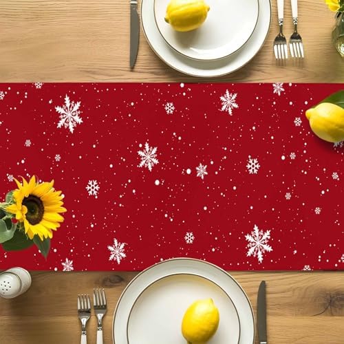 Christmas Snowman Red Table Runner Dresser Scarf 13 x 72 Inch Cute Xmas Snowman Snowflakes Winter Table Runners Non-Slip Heat Resistant Kitchen Dining Table Decor for Home Holidays Indoor Outdoor