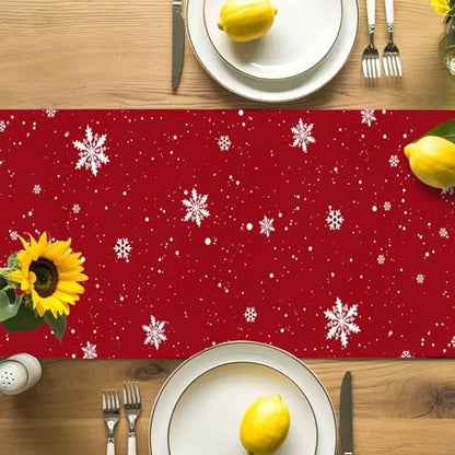 Christmas Snowman Red Table Runner Dresser Scarf 13 x 72 Inch Cute Xmas Snowman Snowflakes Winter Table Runners Non-Slip Heat Resistant Kitchen Dining Table Decor for Home Holidays Indoor Outdoor