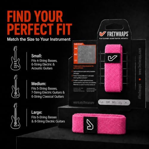 Gruv Gear Fret Wrap & Guitar Mute, Fretwrap for Acoustic, Electric & Bass | String Dampener Recording, Tapping & Practice Accessory (1 Pack, Large Pink, Fits 6 String Bass, 8 String Guitar)