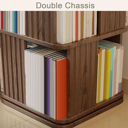GAMAK Rotating Bookshelf 2-4 Tier Revolving Bookcase 360 Display Floor Standing Bookcase Storage Rack Wood Book Shelf Organizer for Bedroom Living Room Study Room (Color : Walnut, Size : Two)