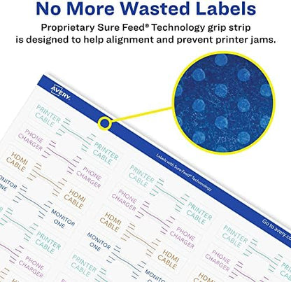 Avery® Printable Durable White Barbell Labels, Sure Feed® Technology, 0.5" x 2.5", Waterproof Labels, Laser & Pigment-Based Inkjet Compatible, 2250 Total