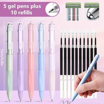 42 PCS Aesthetic School Supplies with Large Pencil Case, 12 Marker Pens with box, 5 Black Ink Gel Pens, 6 Mechanical Pencils Set, Sticky Notes, Complete Essentials Stationery Kit for Students