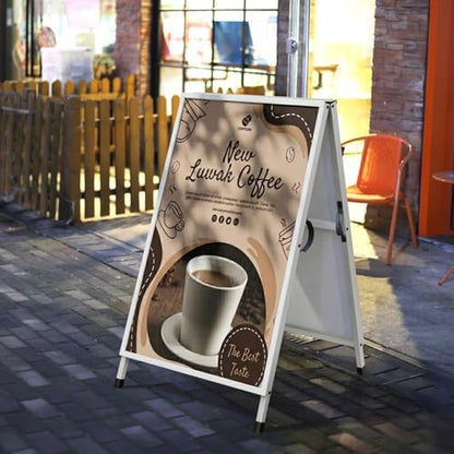 Pionites Heavy Duty Slide-in Folding A Frame Sign Sidewalk Sign 24x 36 Inch Steel Metal Double-Side Pavement sign Corrugated Plastic Poster (2, White, 24''X36''(Frame Only))