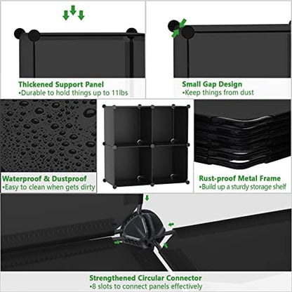 C&AHOME Plastic Cube Storage Organizer, 4-Cube Shelves Units, Black