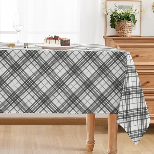 DWCN Checkered Tablecloth, 60 x 102 Inch, Rectangular, Grey and White