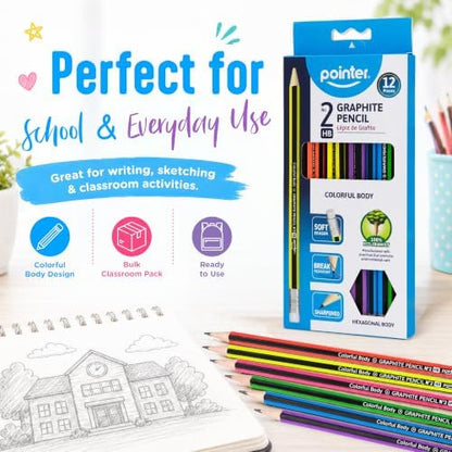 Pointer Classroom Sharpened Pencils - HB Colorful Graphite Wooden 144 Pack