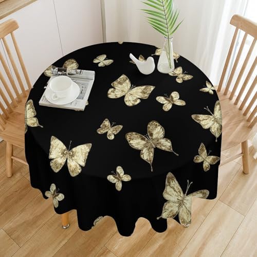 Golden Butterfly Tablecloth, Vintage Luxury Yellow Golden Butterflies Print Table Cloth for Kitchen Dining Coffee Table Outdoor Party Decor, 36x36in