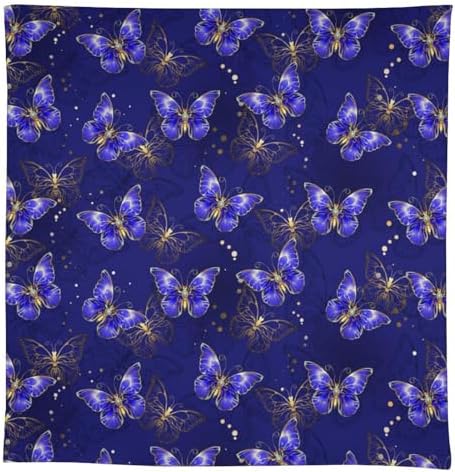 Dark Purple Butterfly Tablecloth, Luxury Golden Blue Purple Butterfly Print Table Cloth for Outdoor Patio Party Picnic Wedding Indoor Kitchen Dinner Table Decor 60x120in