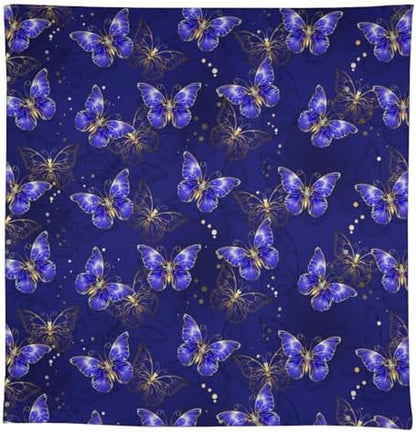 Dark Purple Butterfly Tablecloth, Luxury Golden Blue Purple Butterfly Print Table Cloth for Outdoor Patio Party Picnic Wedding Indoor Kitchen Dinner Table Decor 60x120in
