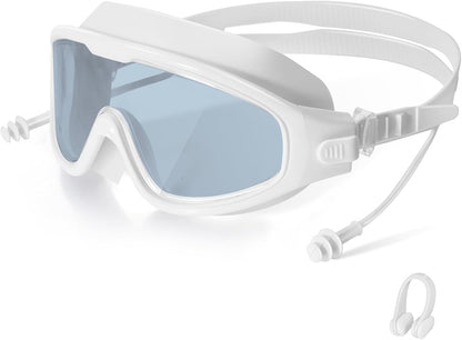 Adult Swimming Goggles,Leak-Proof,Anti-Fog Pool Glasses,Wide View Swim Goggles with Ear Plugs and Nose Clip
