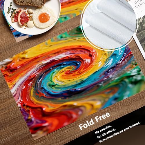 Batmerry Colorful Grunge Macro Closeup Placemats, Multicolor Abstract Art Washable Linen Table Mats for Kitchen Table Double Insulation Decor Dining Set Indoor Outdoor 12X18 in Set of 6