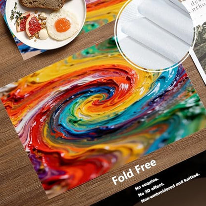 Batmerry Colorful Grunge Macro Closeup Placemats, Multicolor Abstract Art Washable Linen Table Mats for Kitchen Table Double Insulation Decor Dining Set Indoor Outdoor 12X18 in Set of 6