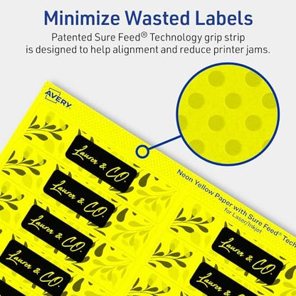 Avery Printable Rectangle Labels, Sure Feed Technology, 1" x 4", Neon Yellow Labels, Laser/Inkjet Printable, 200 Total, Great for Mailing and Cosmetics