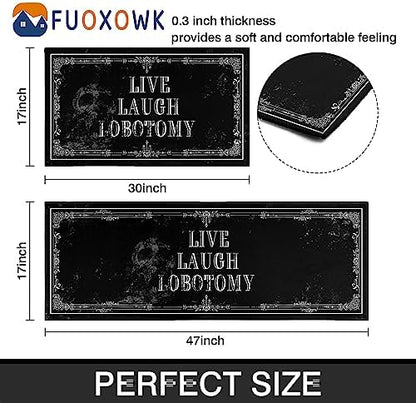 Goth Kitchen Mat Set of 2 - Non Slip Halloween Spooky Kitchen Rugs Black Goth Rug Skull Witchy Rug for Home Kitchen - Live Laugh Lobotomy Sign - Halloween Gothic Kitchen Decor Accessories