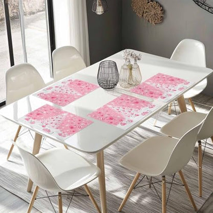 Pink Christmas Placemat 1PC, White Xmas Tree Snowflakes Pink Balls Heat Resistant Washable Table Place Mats Winter Cotton Table Linens Party Holiday Decor for Kitchen Dining Outdoor Indoor