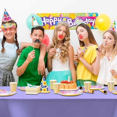 CXPSINC 54 Inch X 100 Feet Plastic Table Cover Roll Disposable Tablecloth with Slide Cutter for All Type/Shape Tables | Party, Banquet, Birthdays, Weddings(Purple, 100 Feet)