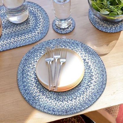 Homespice Denim Braided Placemats Ideal as Table Mats, Round 15" Set of 2