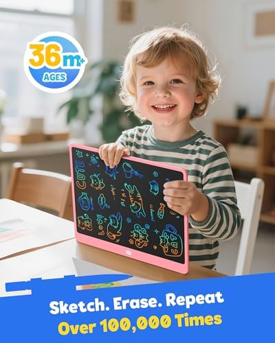 TEKFUN LCD Writing Tablet for Adults, Large Doodle Board, 16 Inch Colorful Drawing Tablet Writing Pad, Toddler Toys for 3 4 5 6 7 8 9 Year Old Girls Boys Teen, Birthday Gifts for Kids (Pink)