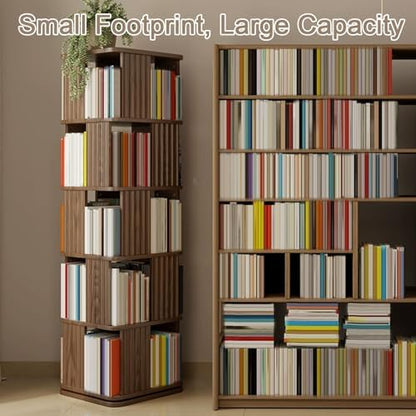 GAMAK Rotating Bookshelf 2-4 Tier Revolving Bookcase 360 Display Floor Standing Bookcase Storage Rack Wood Book Shelf Organizer for Bedroom Living Room Study Room (Color : Walnut, Size : Two)