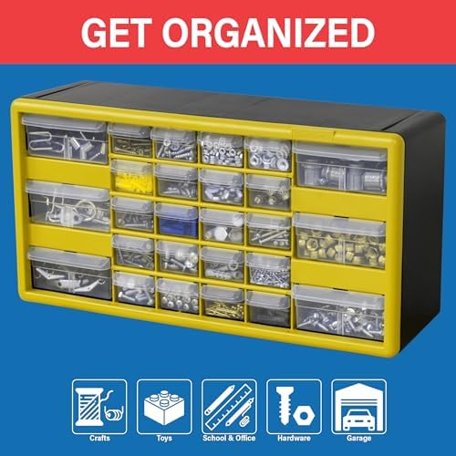 Akro-Mils 26-Drawer Plastic Storage Cabinet, 20"W x 6"D x 10"H, Black