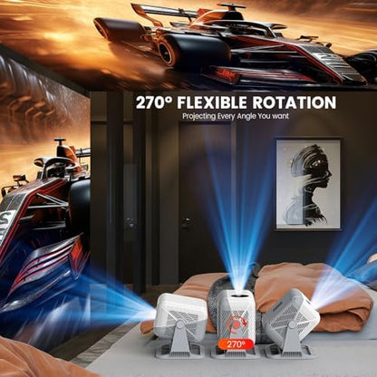 Mini Projector with WiFi and Bluetooth, 4K Portable Projector Compatible with Netflix, Auto Focus&Keystone, Smart Projector for Outdoor/TV /Bedroom/Ceilling