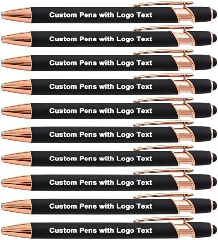Personalized Pens Ballpoint with Stylus, Black, 10 Pcs