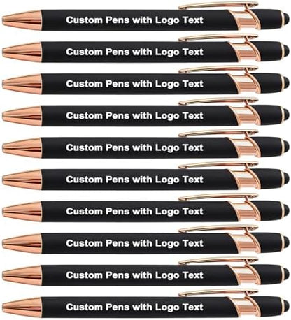 Personalized Pens Ballpoint with Stylus, Black, 10 Pcs