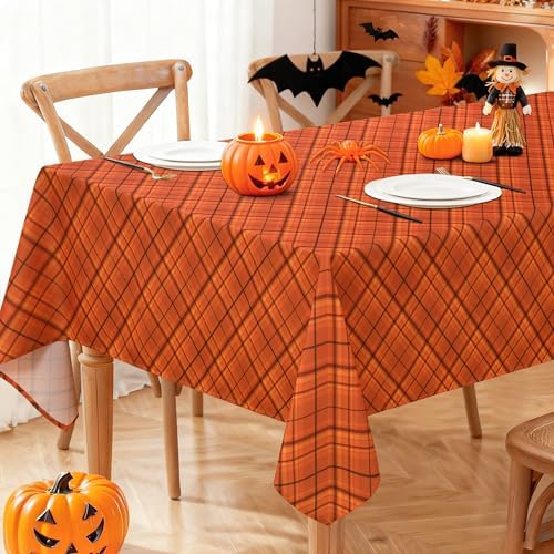 DWCN Autumn Checkered Tablecloth, 54 x 80 Inch, Plaid, Orange