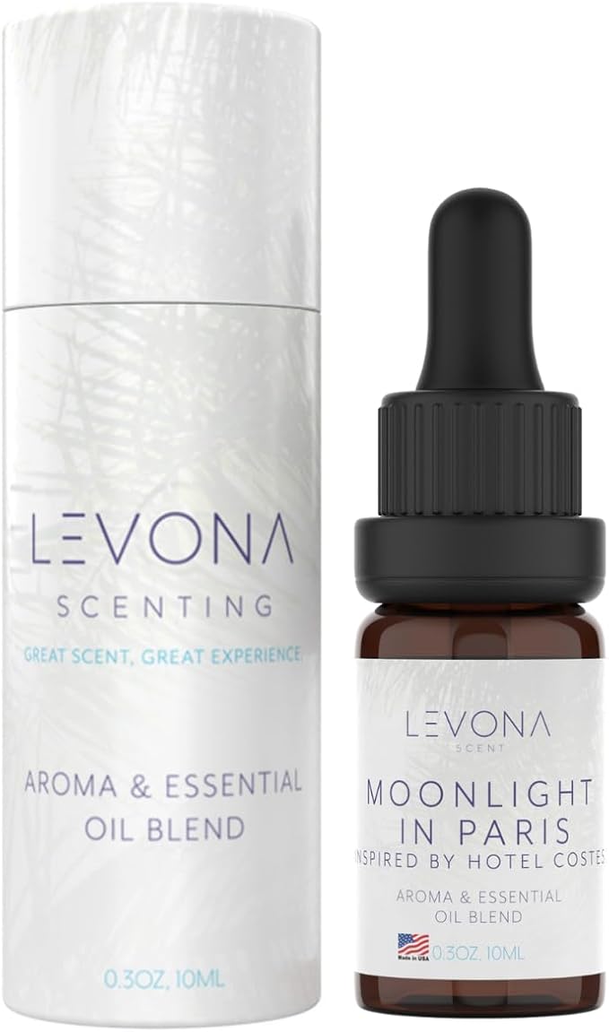 Levona Scent Essential Oil - Luxury Aroma for Home, Office, Hotel & Spa, Ideal for Humidifiers & Diffusers, Hotel Fragrance with Nutmeg, Lemon & Rose - 10ml / 0.33 fl oz, Moonlight in Paris