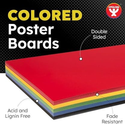 Hygloss Colored Poster Board 22 x 28, 50 Pack, Assorted Standard Colors