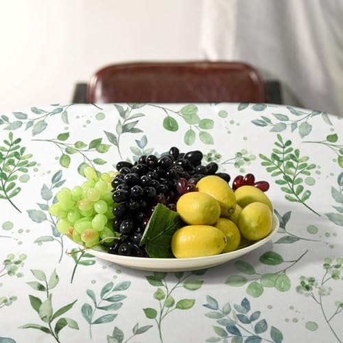 Sage Leaves Tablecloth, Watercolor Spring Floral Green Eucalyptus Leaf Print Table Cover for Farmhouse Kitchen Dinning Indoor Outdoor Party Decor 60x110in