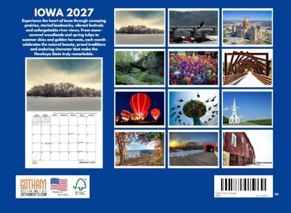 Iowa Calendar 2027 Monthly Wall Calender 12 Month