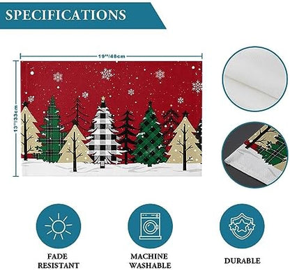 Red Merry Christmas Placemats Set of 6, Green Christmas Tree Heat Resistant Washable Table Place Mats White Snow Forest Winter Cotton Table Linens Party Holiday Decor For Kitchen Dining Outdoor Indoor